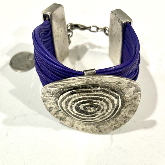 Vintage Spiral Pendant Multi Cord Bracelet, Purple & Silver, Statement Bracelet - Picture 6 of 11